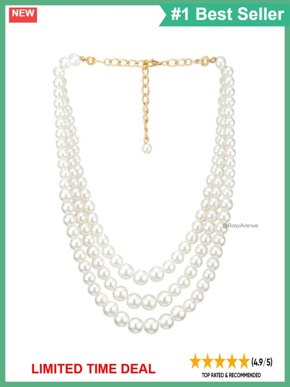 Multi Strand Faux Pearl Necklace Gold Tone Clasp Bridal Statement